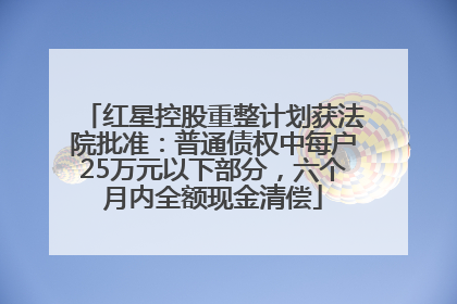 红星控股重整计划获法院批准：普通债权中每户25万元以下部分，六个月内全额现金清偿